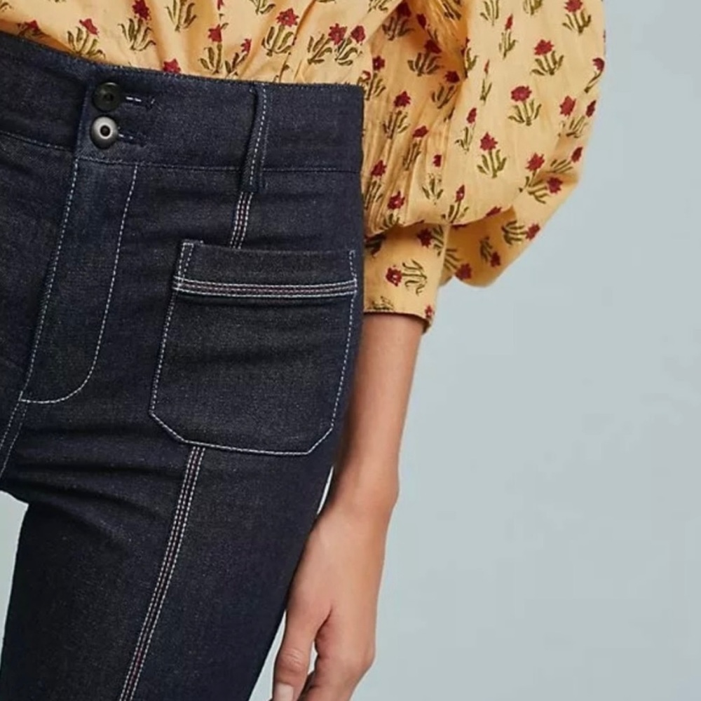Pilcro and the letterpress retro patch pocket flare dark wash jeans 25 petite